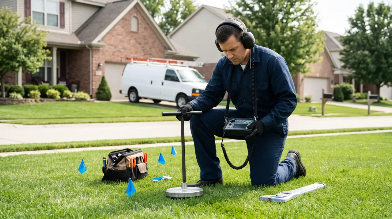 Underground line investigation on a lawn