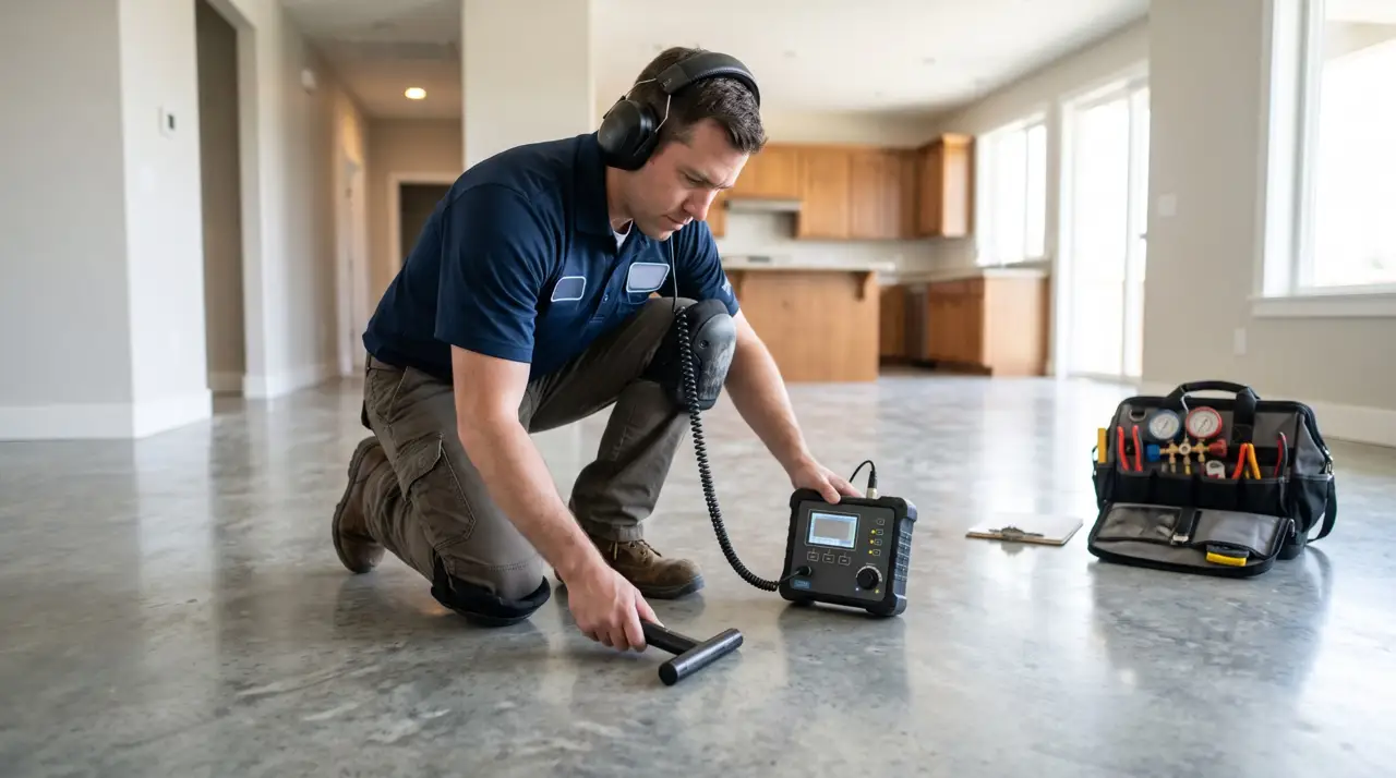 Technician investigating a concrete floor